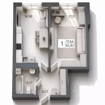 1-к кв. Башкортостан, Уфа ул. Пожарского, 237 (42.43 м)
