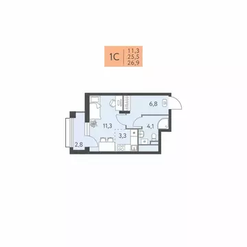 Студия Пермский край, Пермь ул. Левченко, 8 (26.9 м)