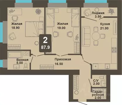 2-к кв. Чувашия, Чебоксары ул. И.П. Прокопьева (87.9 м)