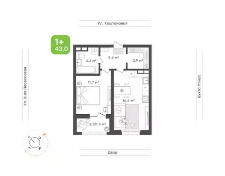 1-к кв. Приморский край, Владивосток ул. 3-я Поселковая, 16/1 (43.0 м)