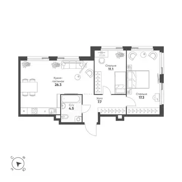 2-к кв. Москва ул. Роберта Фалька (66.9 м)