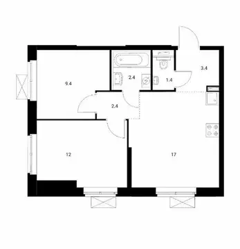 2-к кв. Москва 90А Грайворонова кв-л, к6 (47.0 м)