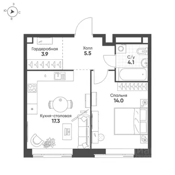1-к кв. Москва Октябрьская ул., 103 (44.8 м)