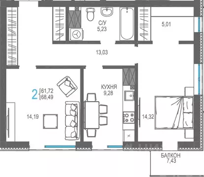 2-к кв. Крым, Ялта проезд Бакунинский, 13 (68.49 м)