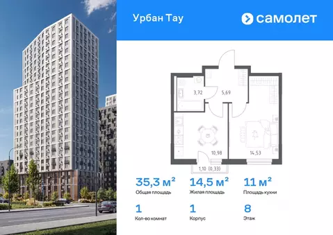 1-к кв. Башкортостан, Уфа ул. Минигали Губайдуллина, 8к9 (35.25 м)