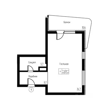 Студия Калининградская область, Светлогорск ул. Верещагина, 8 (57.1 м)