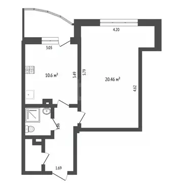 1-к кв. Тюменская область, Тюмень ул. Станислава Карнацевича, 5 (40.9 ...