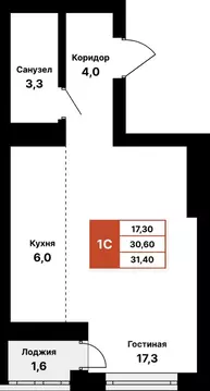 1-к кв. Башкортостан, Уфа ул. Ярмарочная, 17/1 (31.4 м)