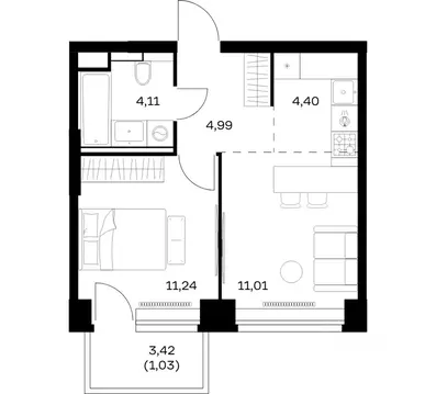 1-к кв. Москва Нова жилой комплекс, к1 (36.78 м)