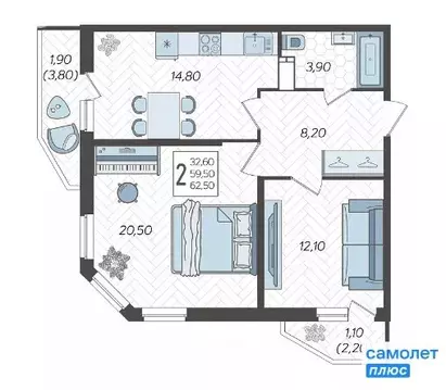 2-комнатная квартира: Краснодар, Красная улица (62.5 м)