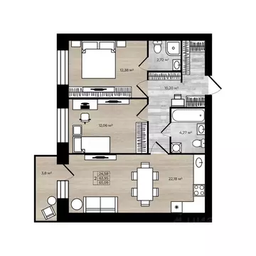 2-к кв. Ярославская область, Ярославль Тормозное ш. (67.75 м)