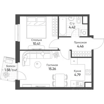 2-к кв. Татарстан, Казань Счастье в Казани жилой комплекс (39.8 м)