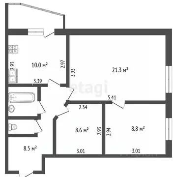 3-к кв. Калужская область, Калуга Турынино мкр, ул. Советская, 107 ...