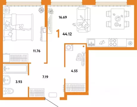 1-к кв. Свердловская область, Екатеринбург ул. Шефская, 22А (44.12 м)