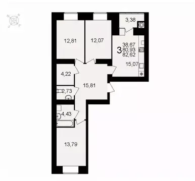 3-к кв. Рязанская область, Рязань ул. Княжье Поле, 10 (82.62 м)