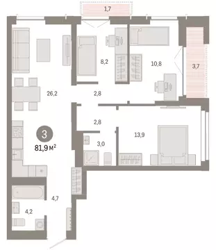 3-комнатная квартира: Новосибирск, Большевистская улица, 66 (81.92 м)