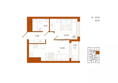 1-к кв. Пензенская область, Пенза Терра жилой комплекс (33.94 м)