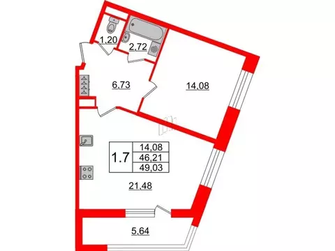 1-к кв. Санкт-Петербург Уральская ул., 25 (45.6 м)