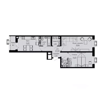 2-к кв. Ставропольский край, Пятигорск Скачки мкр,  (63.95 м)