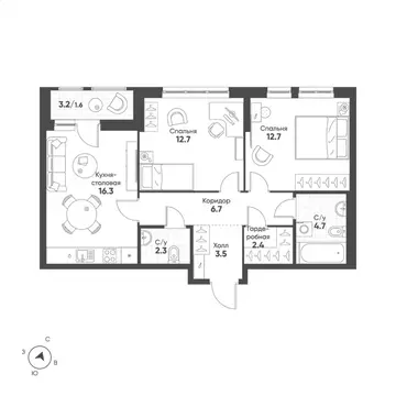 2-к кв. Свердловская область, Екатеринбург Солнечный жилрайон,  (62.9 ...
