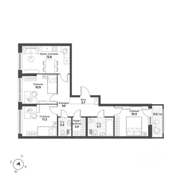 3-к кв. Свердловская область, Екатеринбург Солнечный жилрайон,  (70.0 ...