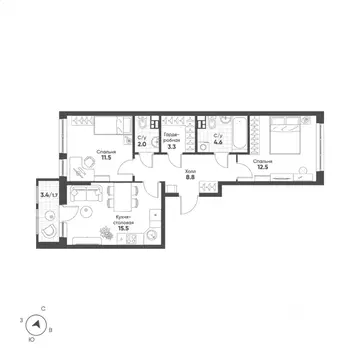 2-к кв. Свердловская область, Екатеринбург Солнечный жилрайон,  (59.9 ...