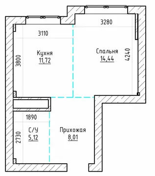 1-комнатная квартира: Нальчик, улица Атажукина, 147А (38 м)