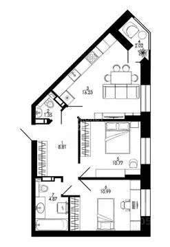 2-к кв. Липецкая область, Липецк ул. Е.И. Замятина, 1 (57.01 м)