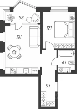 1-к кв. Тульская область, Тула ул. Михеева, 9А (50.3 м)