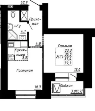 2-комнатная квартира: Барнаул, Павловский тракт, 60Б (37.4 м)