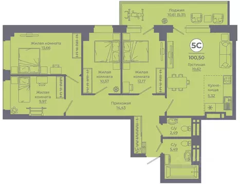 5-к кв. Ростовская область, Ростов-на-Дону ул. Еременко, 115 (100.56 ...