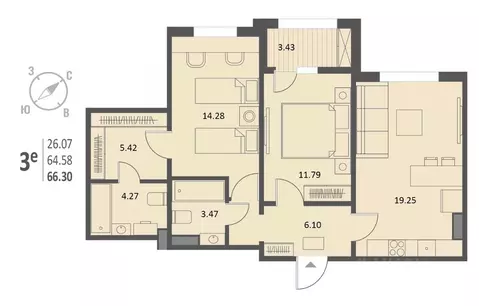 2-к кв. Воронежская область, Воронеж Краснознаменная ул., 72 (66.3 м)