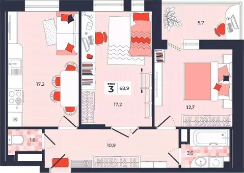 3-к кв. Тульская область, Тула ул. Академика Насоновой, 1А (68.9 м)