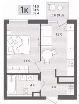 1-к кв. Калининградская область, Пионерский пос. Рыбное,  (32.4 м)