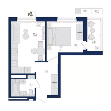1-к кв. Башкортостан, Уфа Дема жилрайон, Экогород Яркий мкр,  (34.5 м)