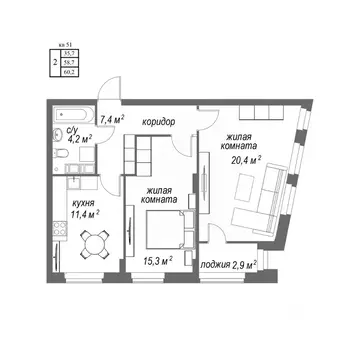 2-к кв. Нижегородская область, Нижний Новгород ул. Дмитрия Павлова, 13 ...