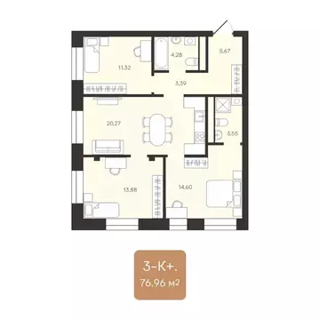 3-к кв. Ямало-Ненецкий АО, Новый Уренгой Уютный мкр, 3/1 (76.96 м)