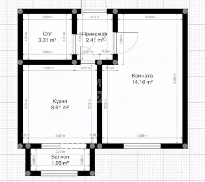 1-к кв. Кабардино-Балкария, Нальчик ул. Головко, 99 (30.3 м)