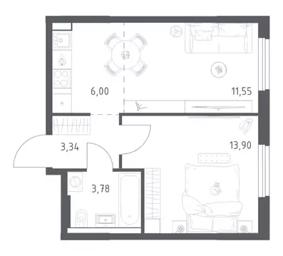 1-к кв. Башкортостан, Уфа ул. Минигали Губайдуллина, 8к9 (38.57 м)