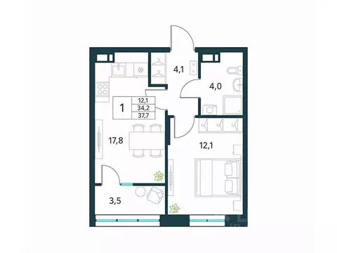 1-к кв. Забайкальский край, Чита Хороший мкр,  (37.7 м)