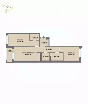 2-к кв. Свердловская область, Екатеринбург ул. Студенческая, 16 (66.57 ...