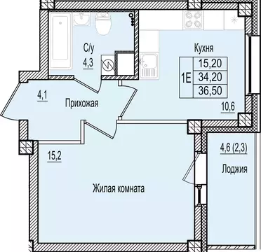 1-к кв. Псковская область, Псков Крестовский жилой комплекс (36.5 м)