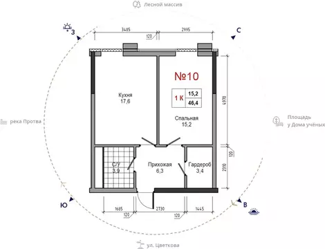 1-к кв. Калужская область, Обнинск ул. Усачева (46.4 м)
