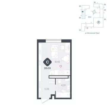 Студия Тюменская область, Тюмень Сибирский жилой комплекс (26.03 м)