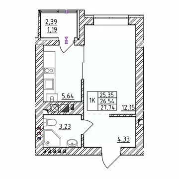 1-к кв. Калининградская область, Зеленоградск  (27.74 м)