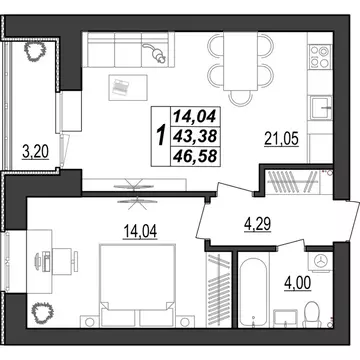 1-к кв. Мордовия, Саранск ул. 1-я Набережная, 56 (46.58 м)
