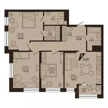 3-к кв. Свердловская область, Екатеринбург Центральный жилрайон, Дом 7 ...