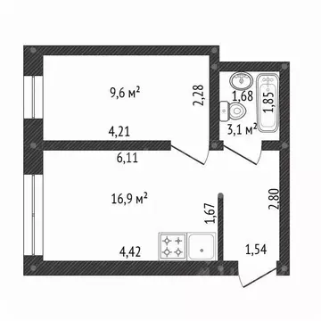 1-к кв. Башкортостан, Уфа ул. Пугачева, 37А (29.6 м)