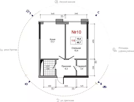 1-комнатная квартира: Обнинск, улица Усачёва, 4 (46.7 м)