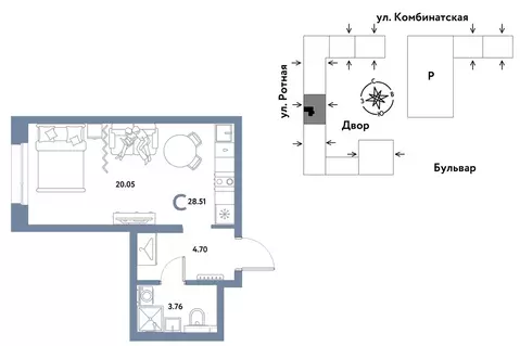 1-комнатная квартира: Екатеринбург, Ленинский район (28.51 м)